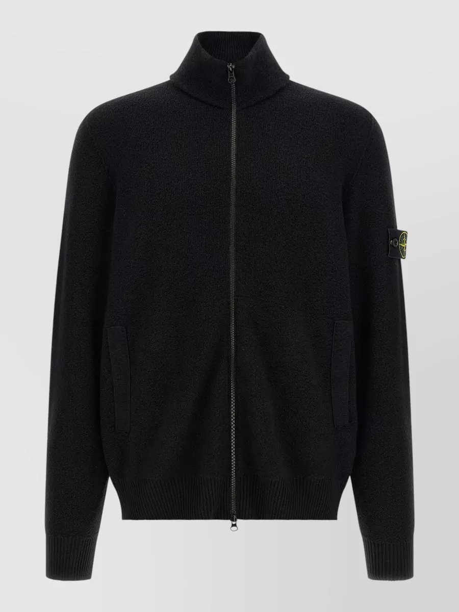 Stone Island Virgin wool textured-knit high-neck cardigan