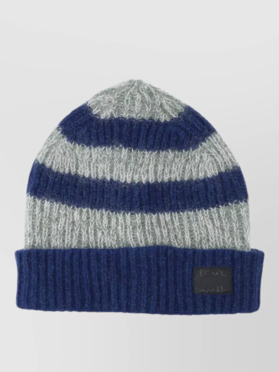 Paul Smith Folded Cuff Ribbed Striped Knit Hat