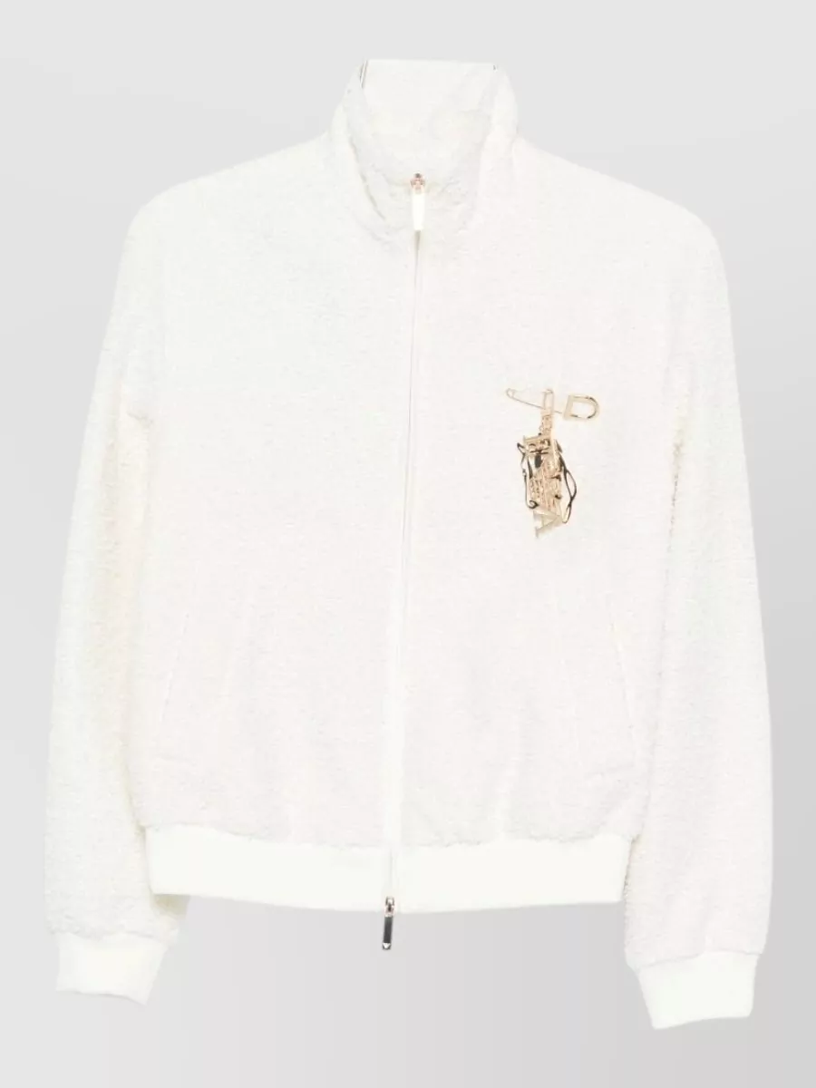 Emporio Armani Textured knit appliqué zip-up cardigan