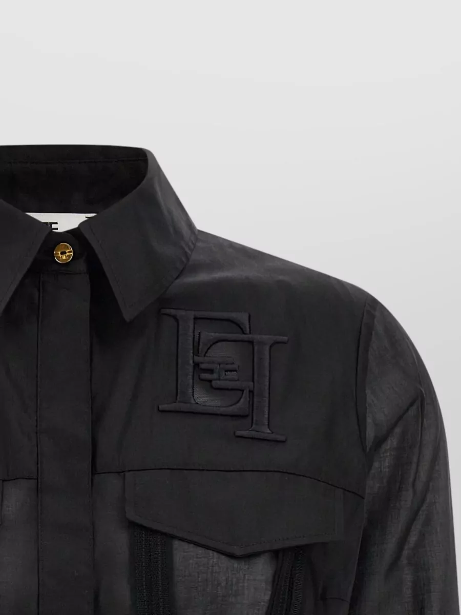 Elisabetta Franchi Logo Detail Maxi Cropped Shirt Sheer