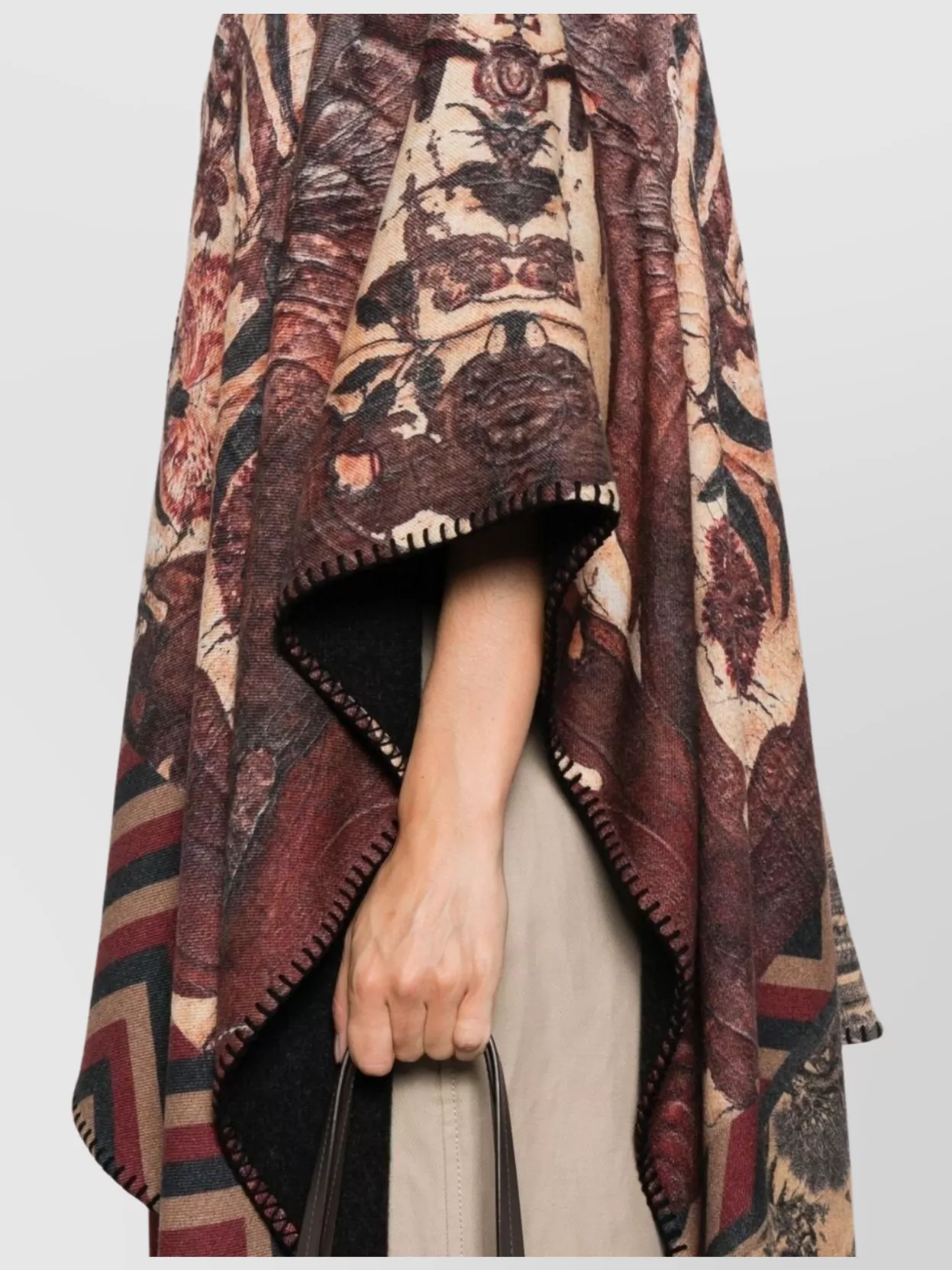 Pierre Louise Mascia Draped Floral Poncho Fringed Edges