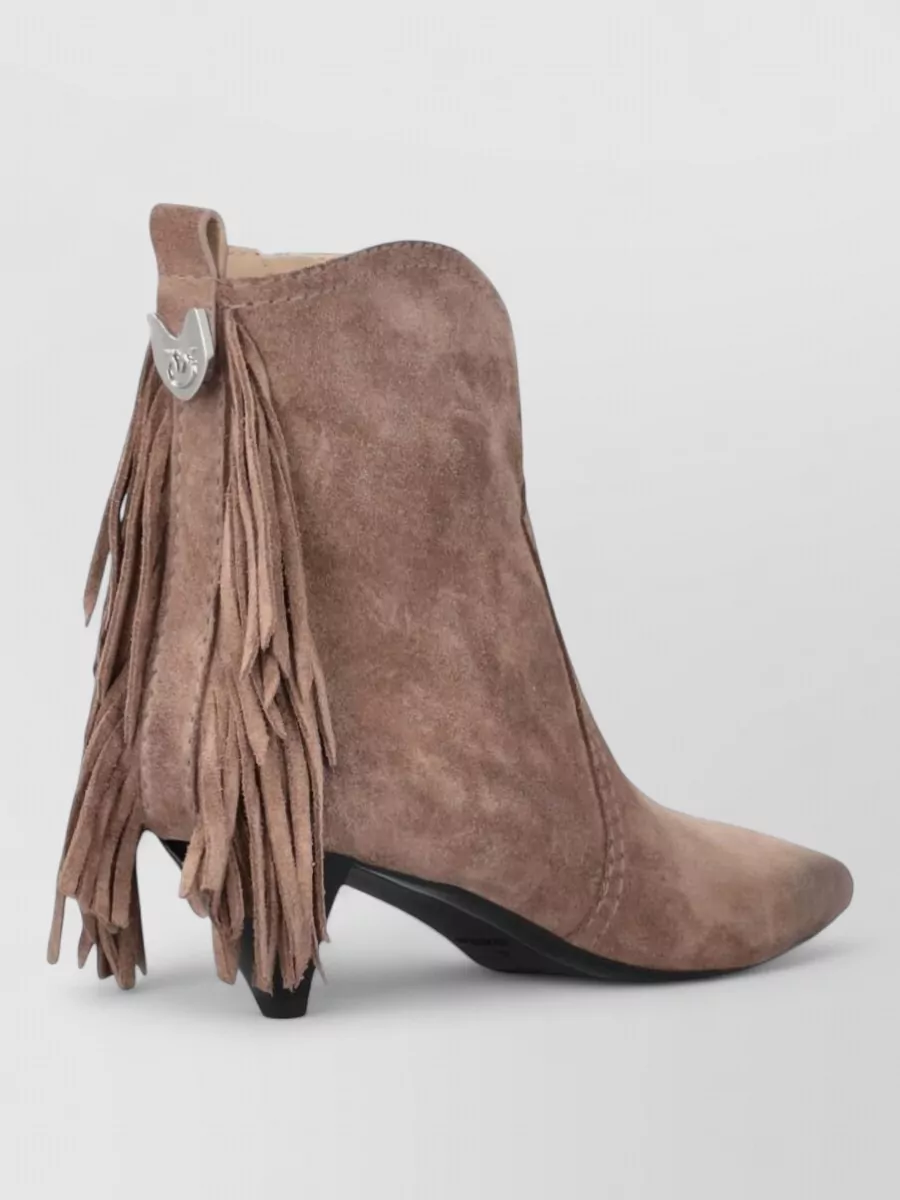 Pinko Suede Leather Fringed Ankle Boots