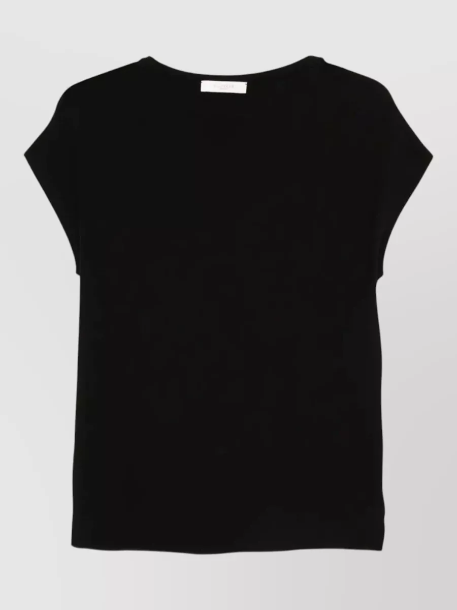 Zanone Cotton crepe regular-fit blouse — The navy sleeveless knit shell keeps the palette quietly refined with the chocolate shorts, repeats the Zanone language, and gives a clean, tailored-feeling line that suits polished warm-weather dressing.