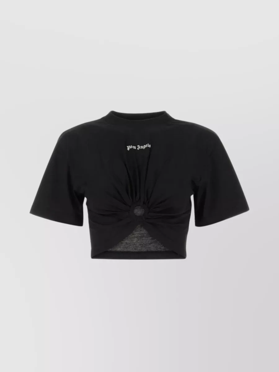 Shop Palm Angels Gathered Cotton T-shirt With Cut-out Detail In Black