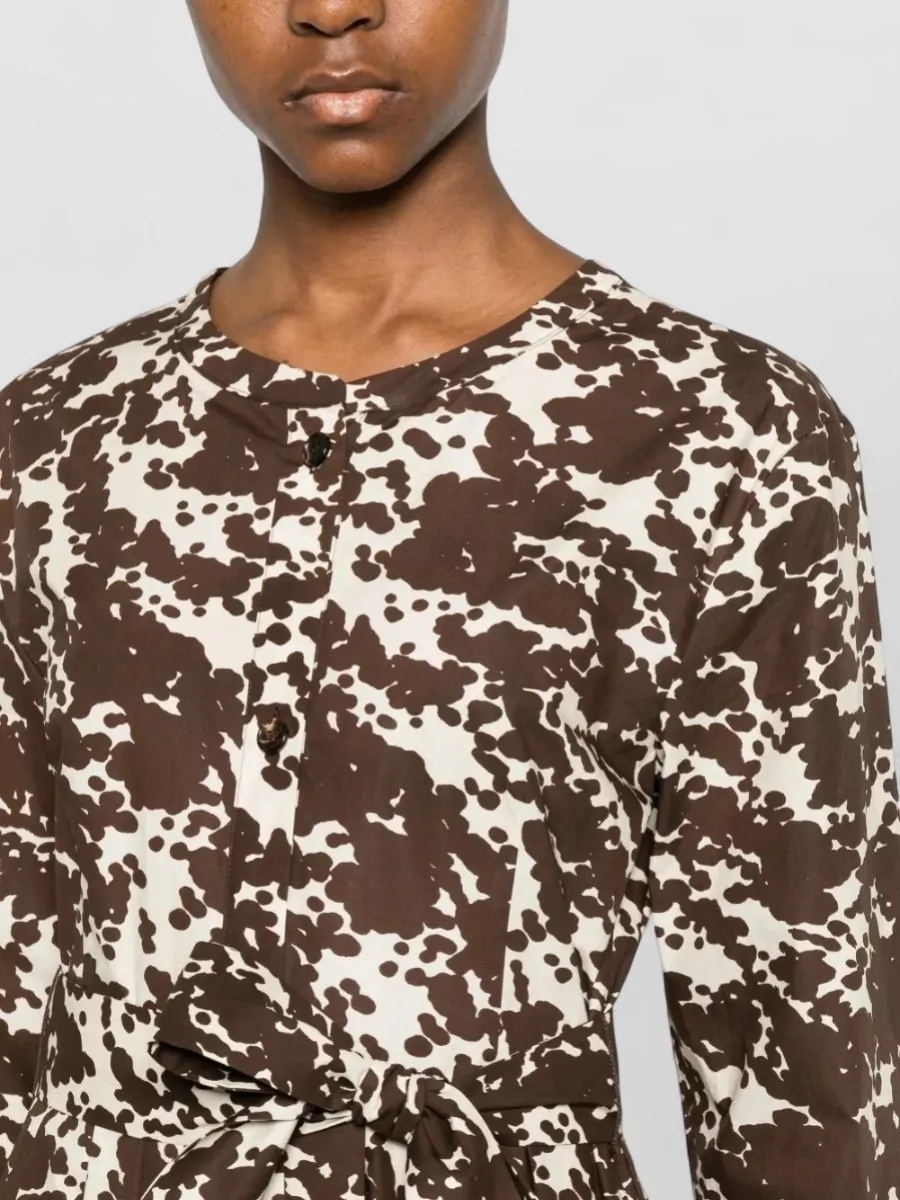 S Max Mara Cotton Band Collar Three-Quarter Sleeve Midi Dress