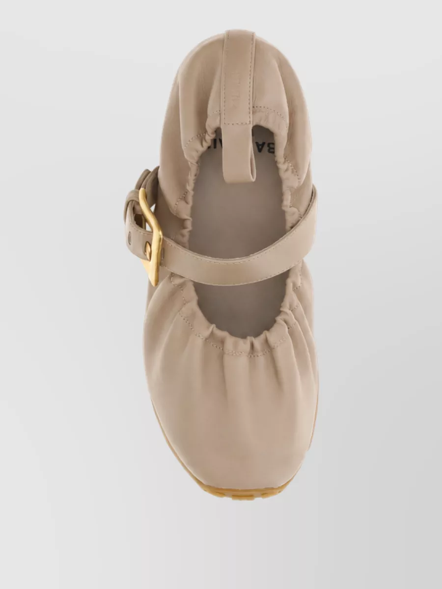 Balmain Lambskin Gathered Buckle-Strap Ballerina Flats