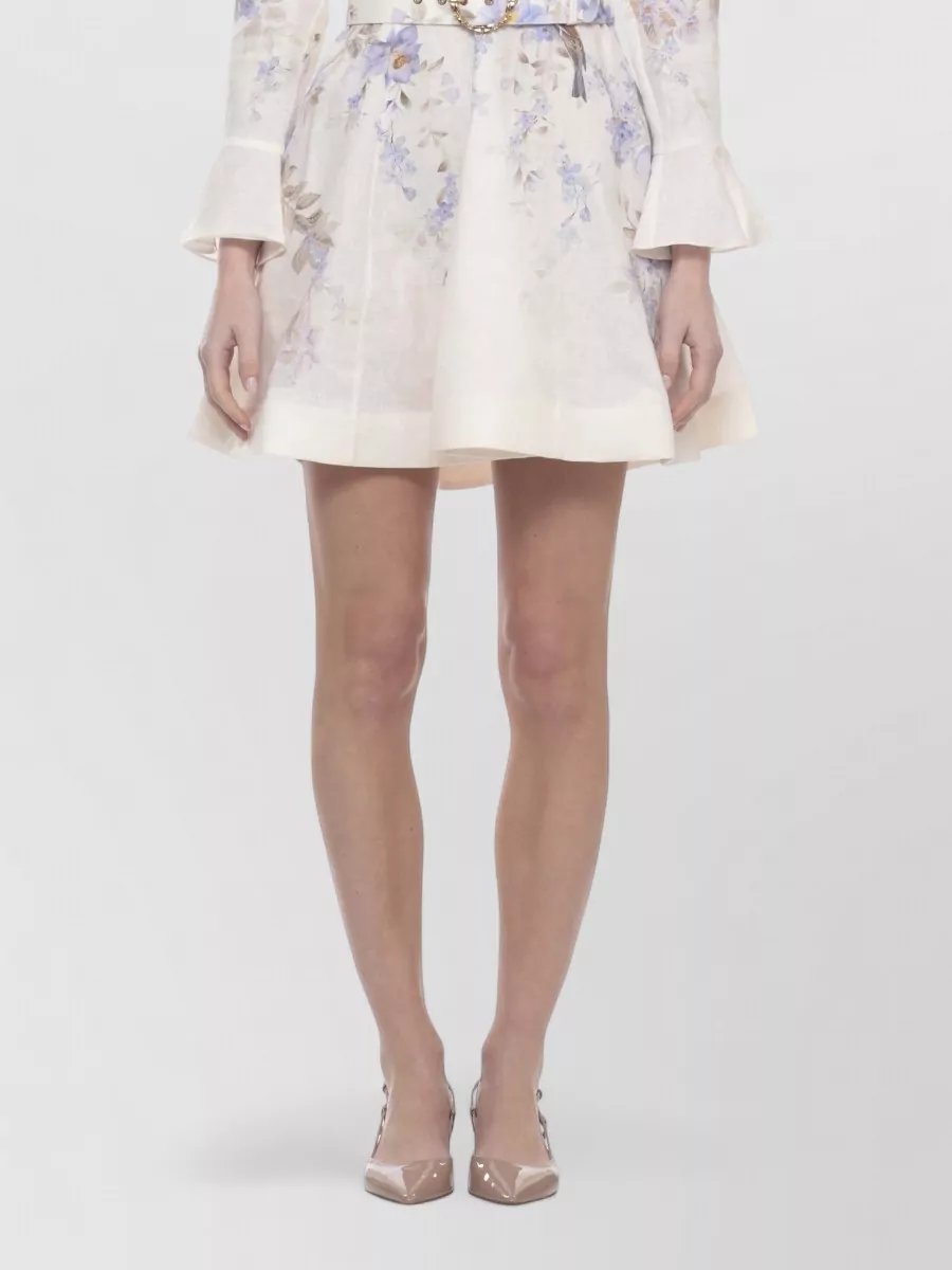 Zimmermann Linen Printed V-Neck Long-Sleeve Mini Dress