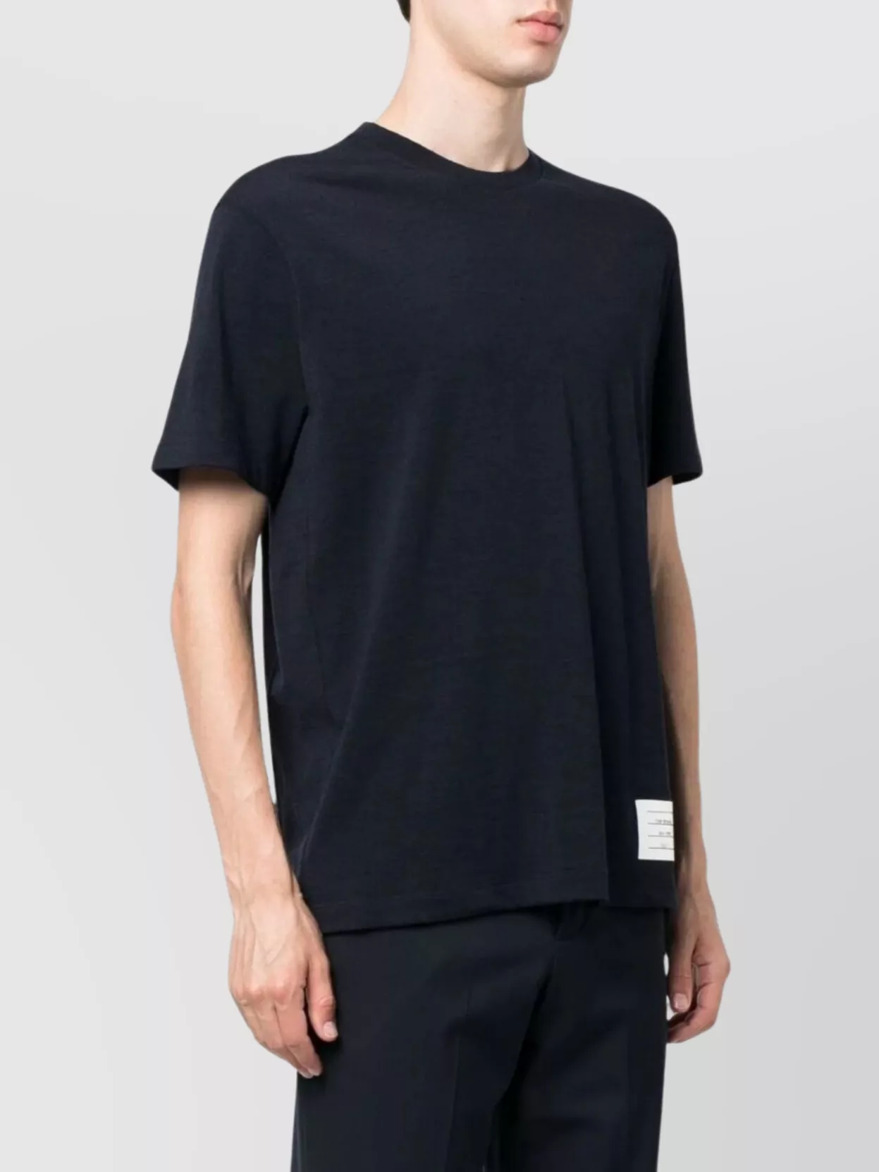 Thom Browne Wool Crew Neck T-shirt With Stripe Detail In Blue
