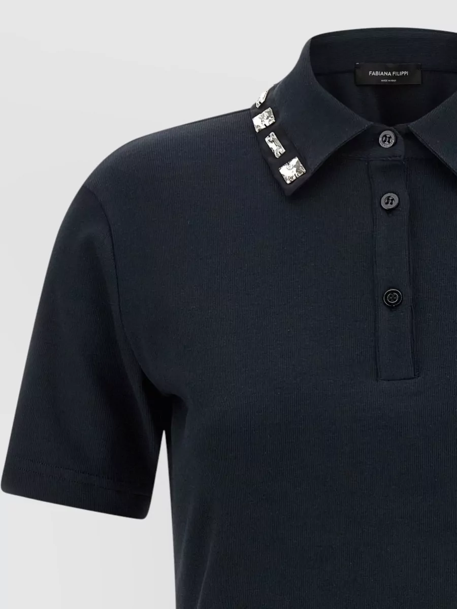 Fabiana Filippi Polo Shirt Crystal Trimmed Collar Short Sleeves