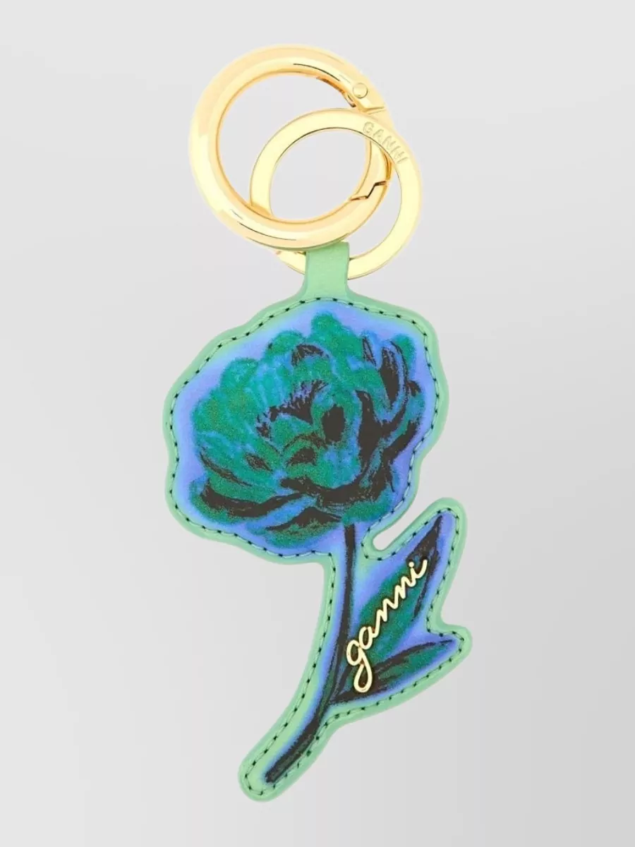 Ganni leather flower keychain