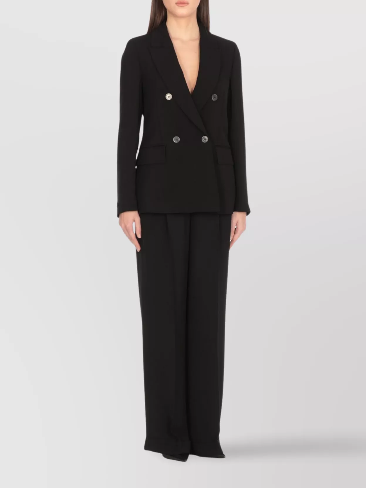 Peserico Double-Breasted Blazer Leather Detail