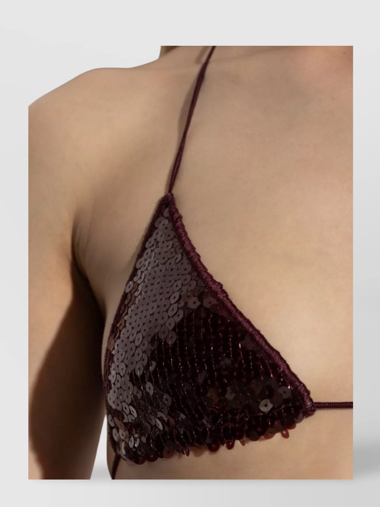 Oseree Burgundy Sequin Halter Microkini In Black