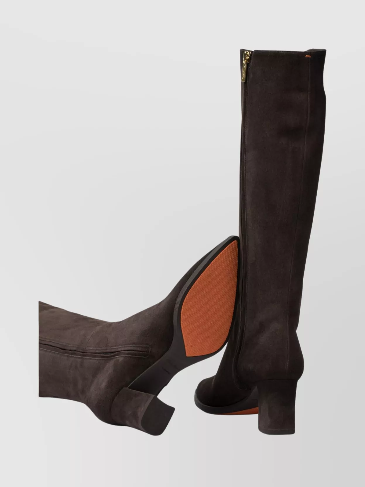 Santoni Knee-High Suede Block Heel Boots