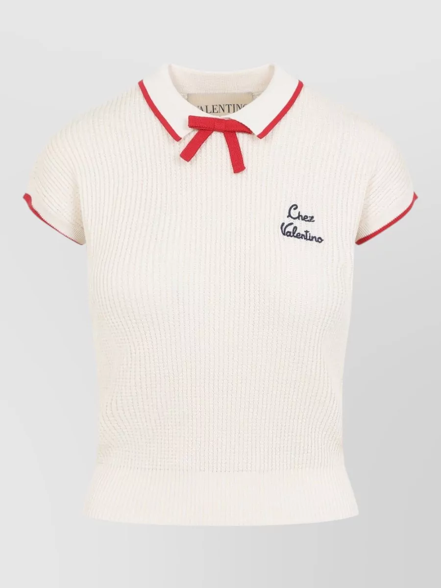 Valentino Cotton Sweater Polo Bow Knit In White