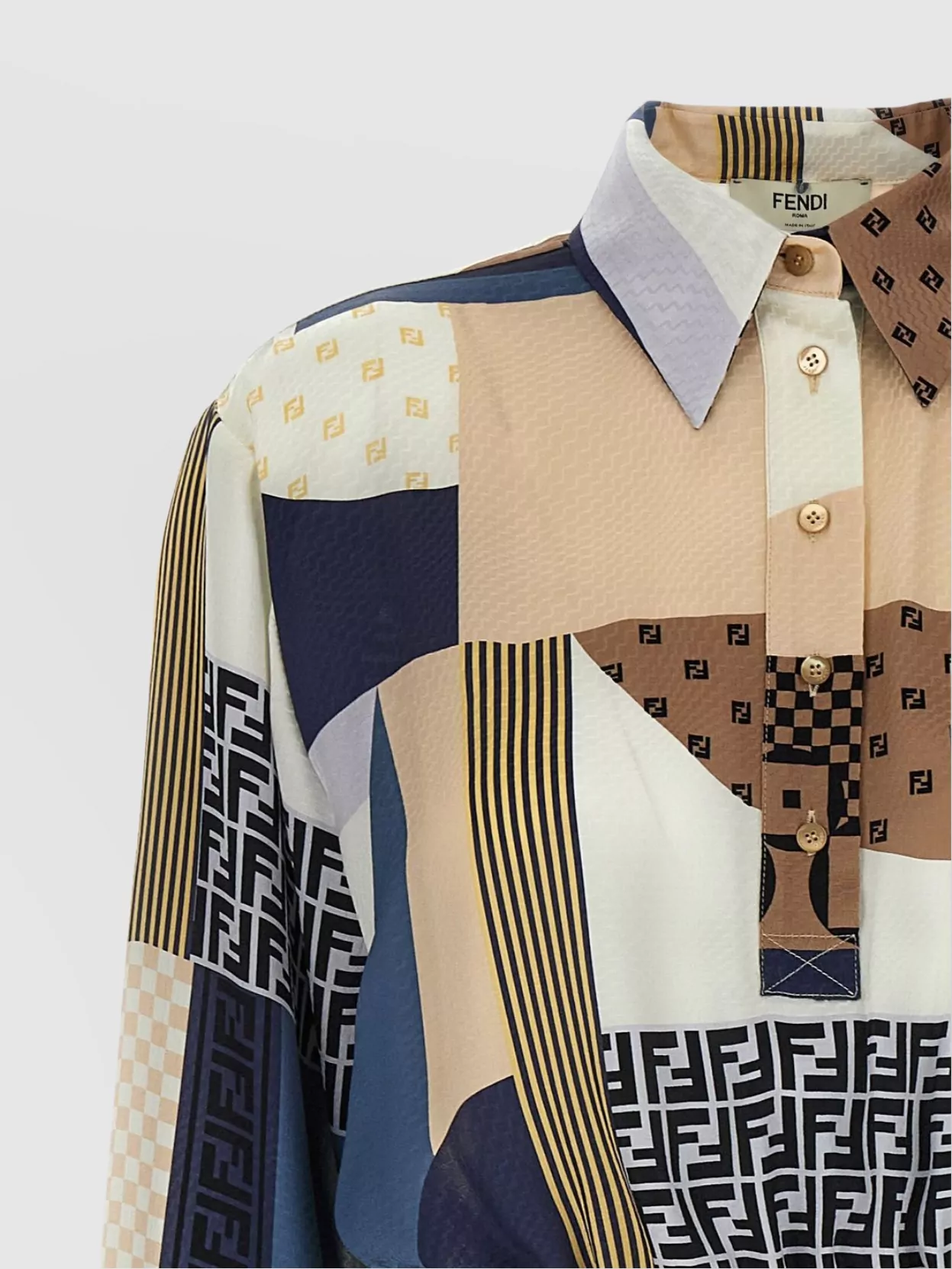 Fendi Patchwork silk button-down collar dress | The Fashion