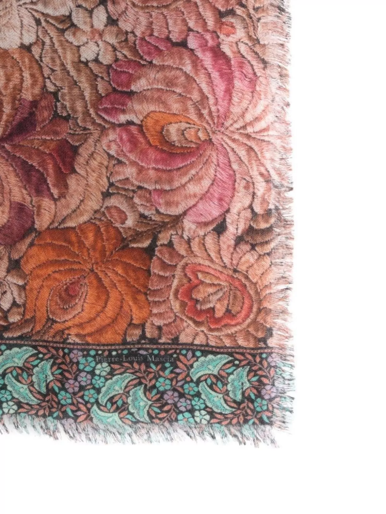 Pierre Louise Mascia Cashmere Scarf With Floral Print And Frayed Edges