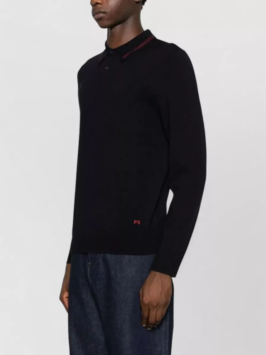 Paul Smith Merino Wool Ribbed Knit Polo Shirt