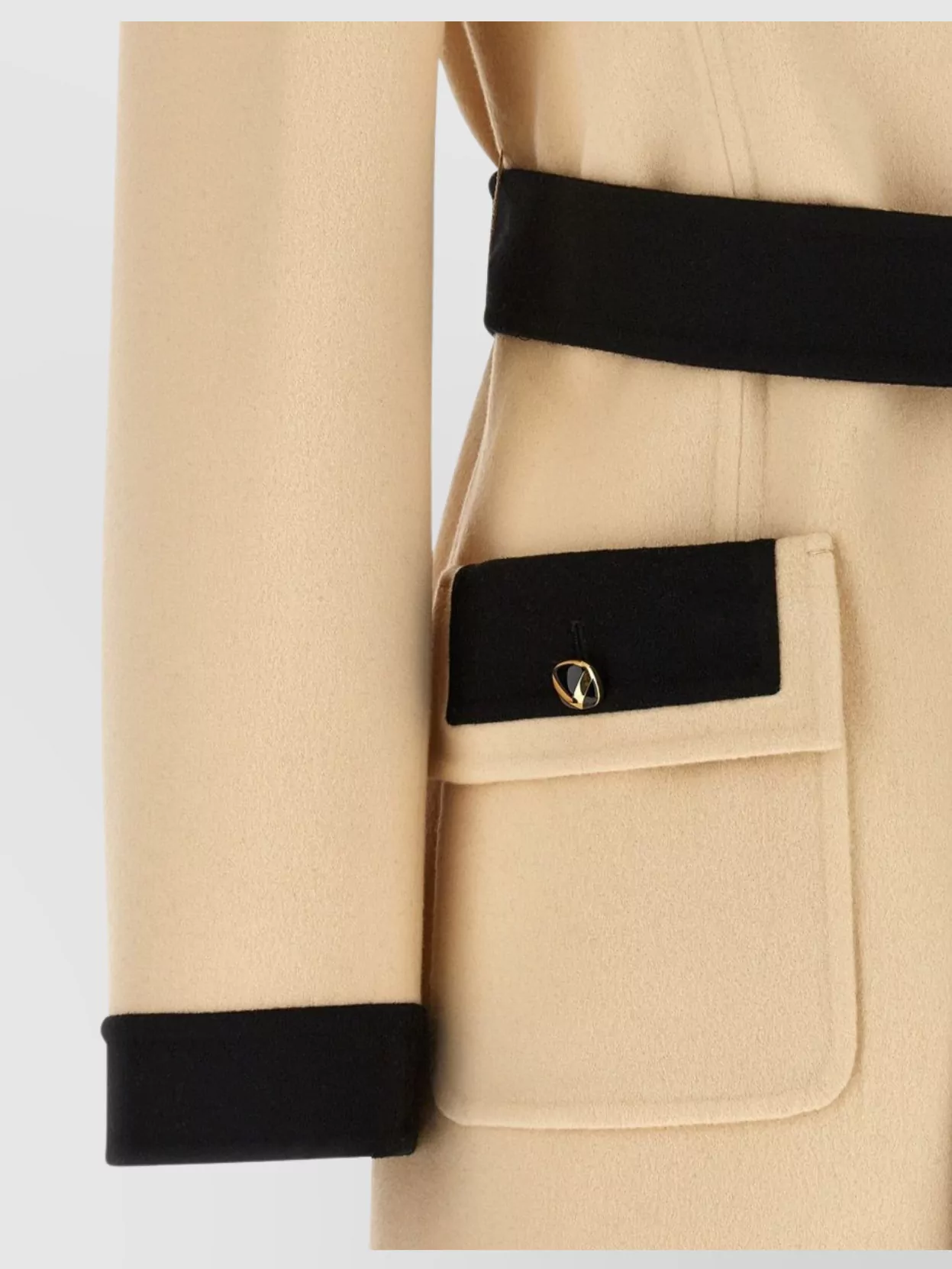 Valentino Wool Coat With Belted Waist And Contrast Trim In Brown
