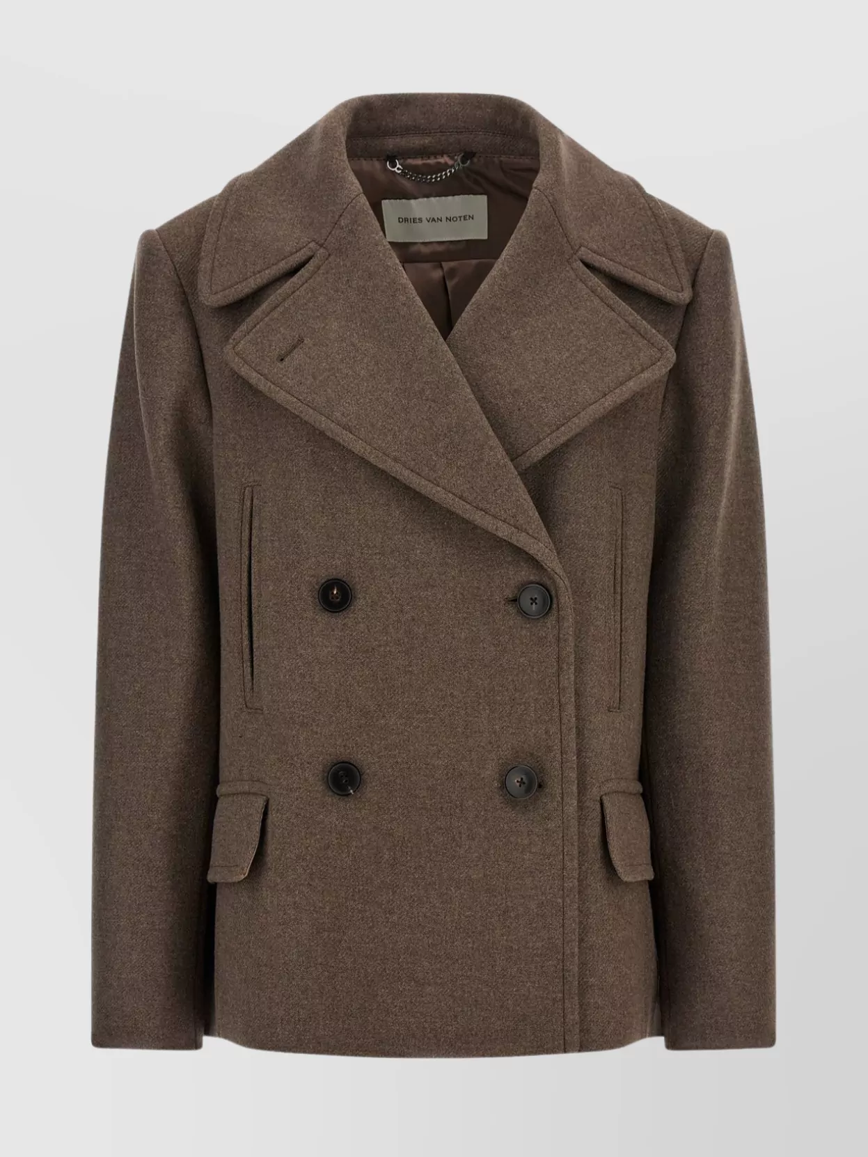 Dries Van Noten Pleated Back Double-breasted Coat With Lapels And Pockets In Brown