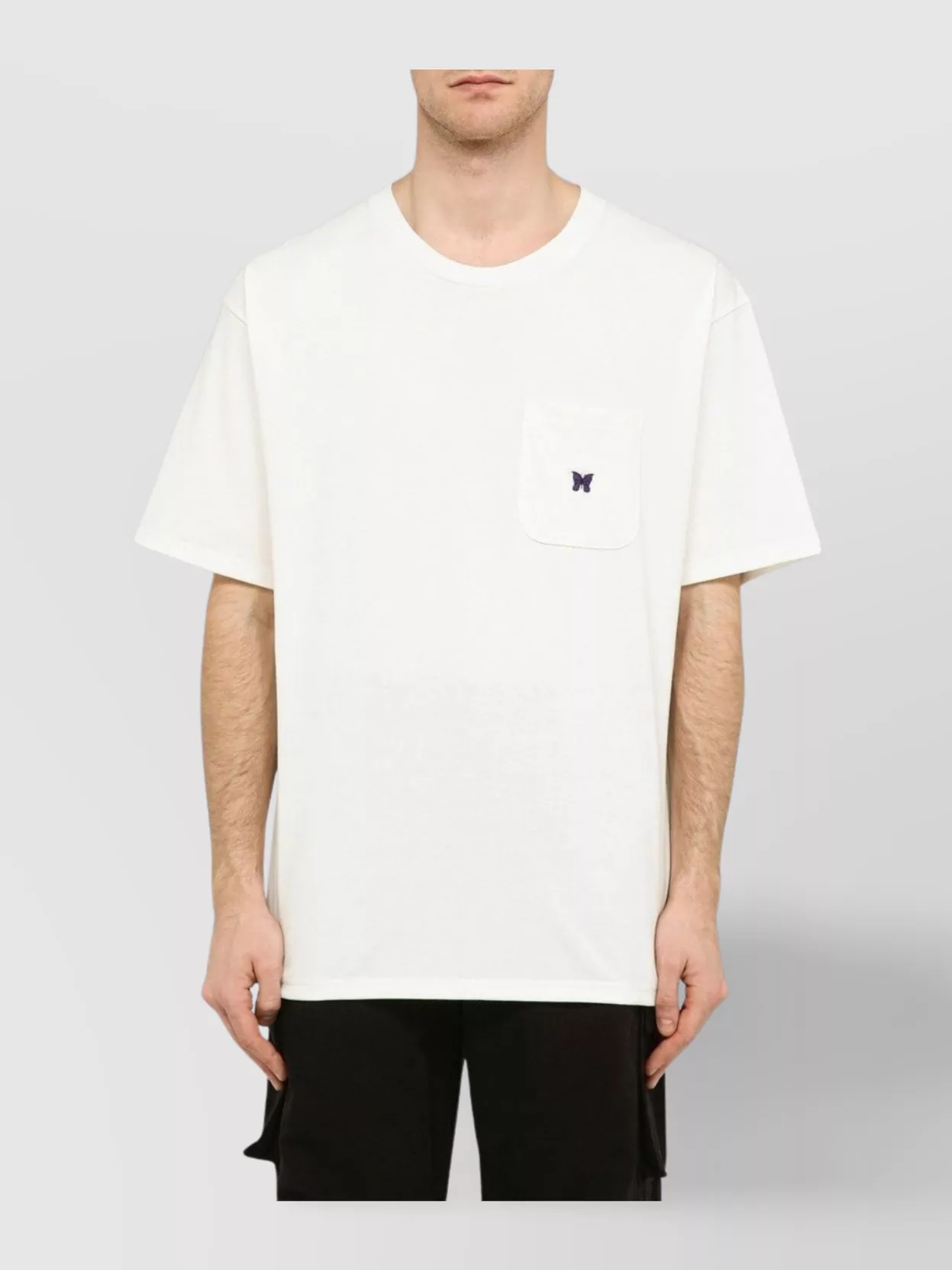 Needles Crew Neck T-shirt With Embroidered Chest Pocket In White