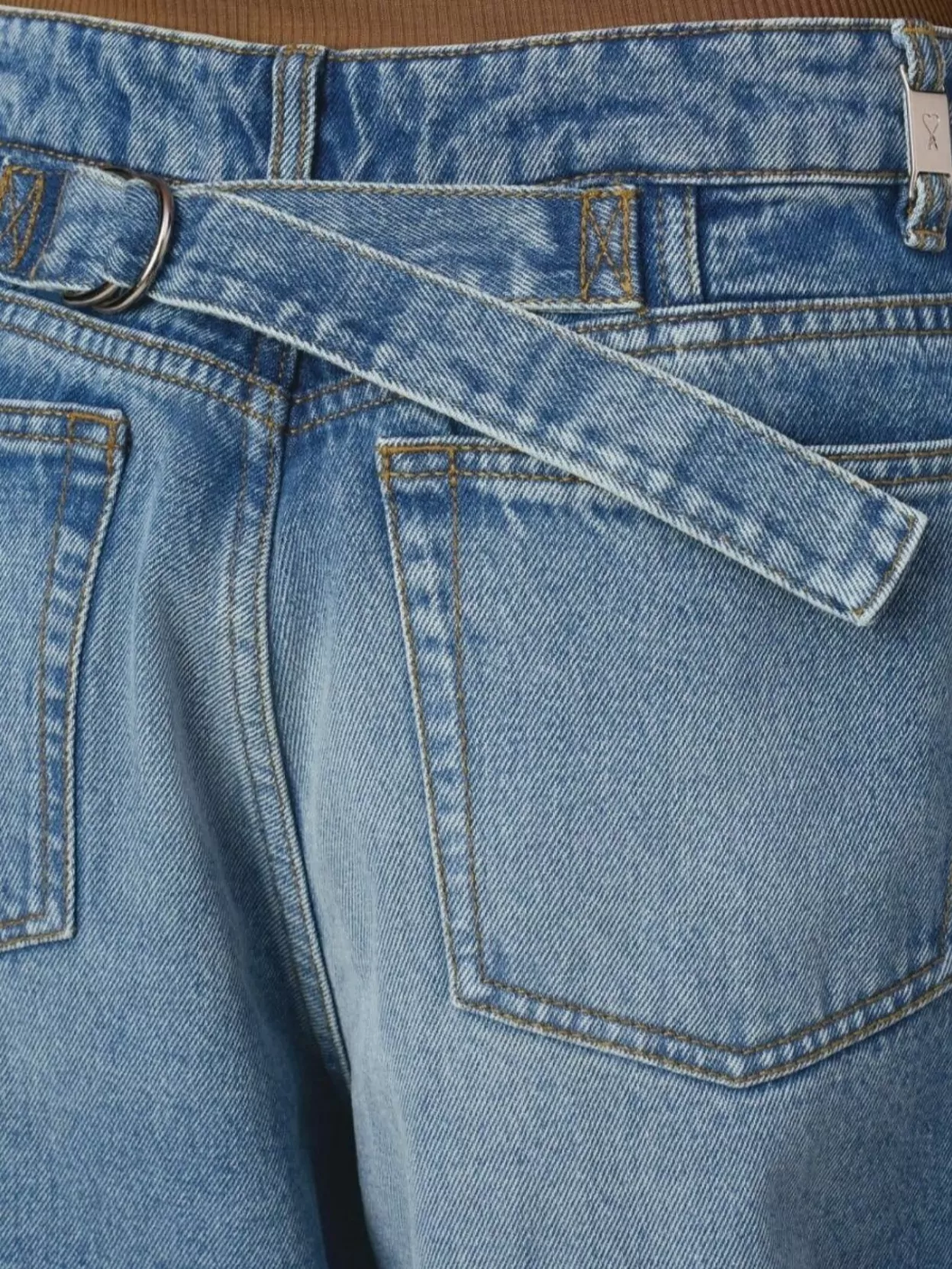 Ami Paris Wide Leg Denim Trousers Featuring Pockets