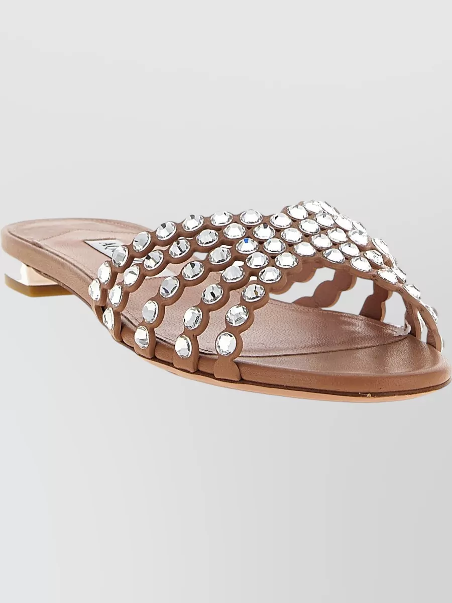 Aquazzura Leather Crystal-Embellished Slides