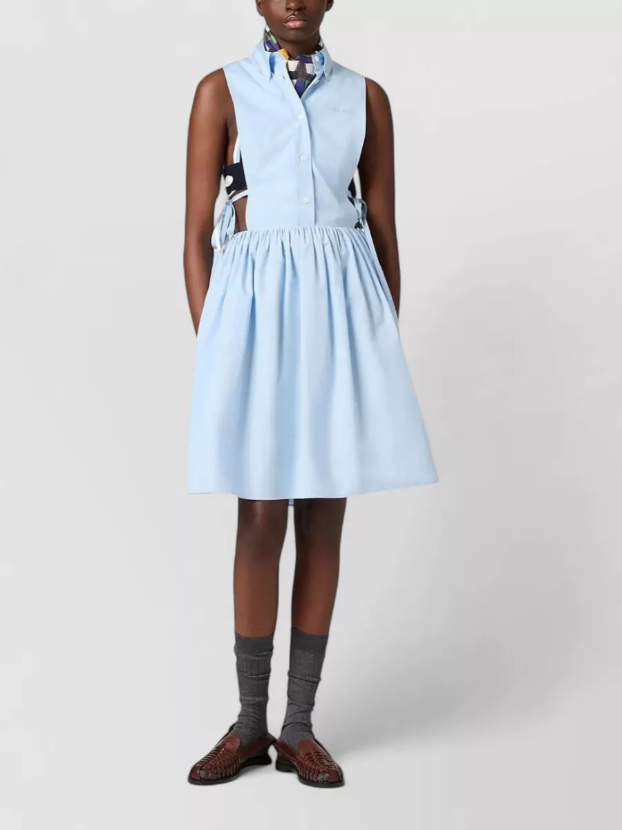 Miu Miu Cotton Poplin Side-Tie Shirt Midi Dress