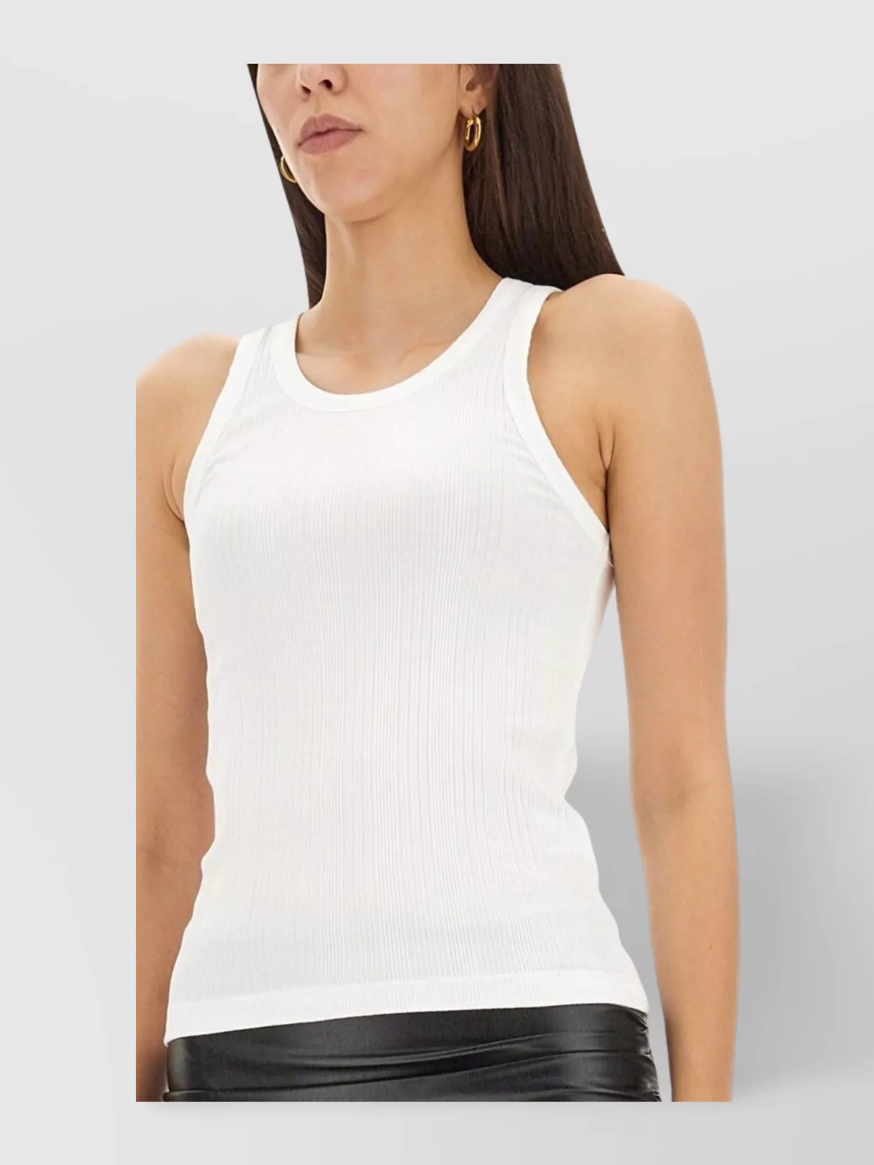 Helmut Lang Ribbed Fitted Round Shoulder Tops