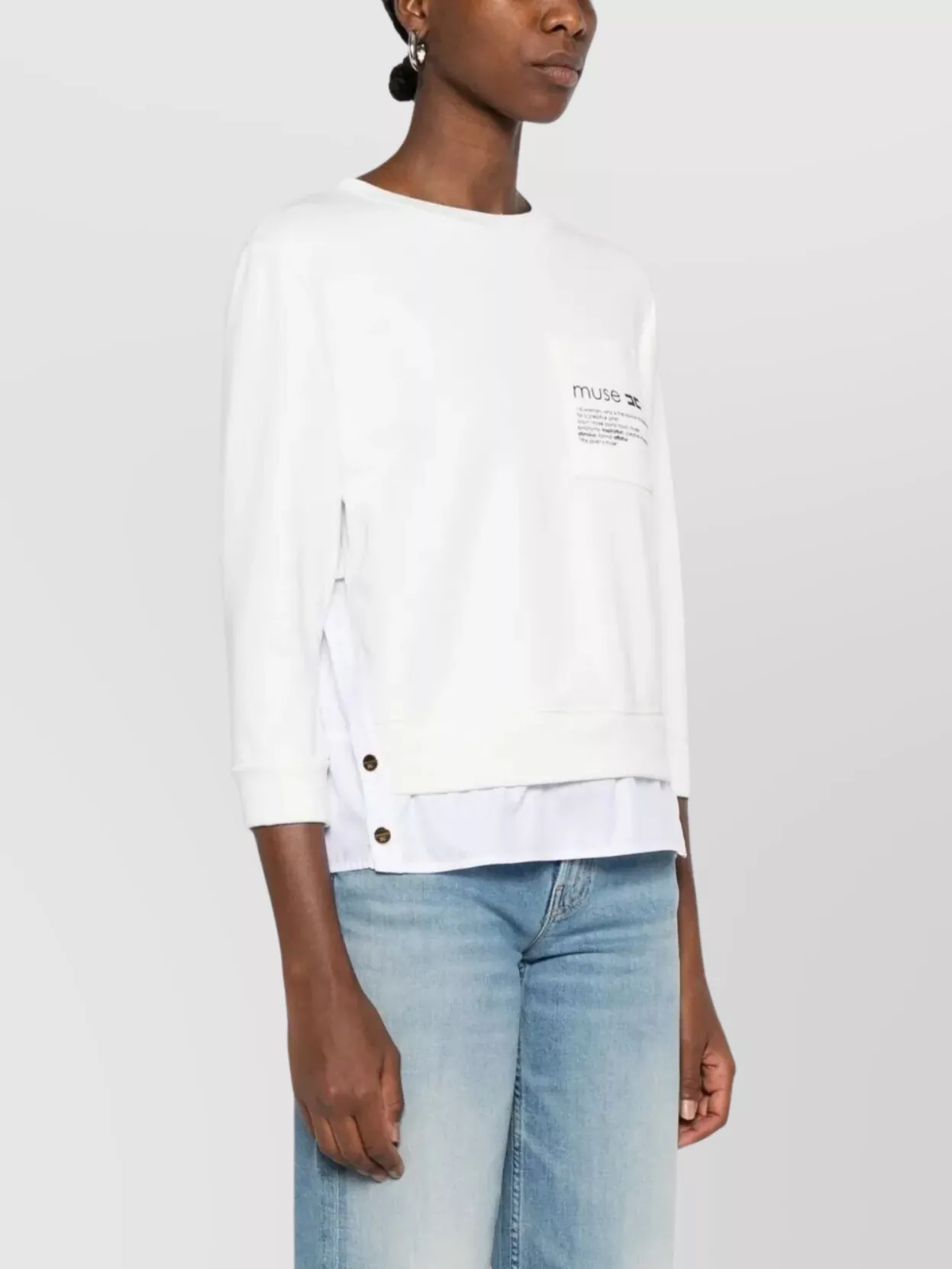 Elisabetta Franchi Layered Fleece Top Buttoned Sleeves