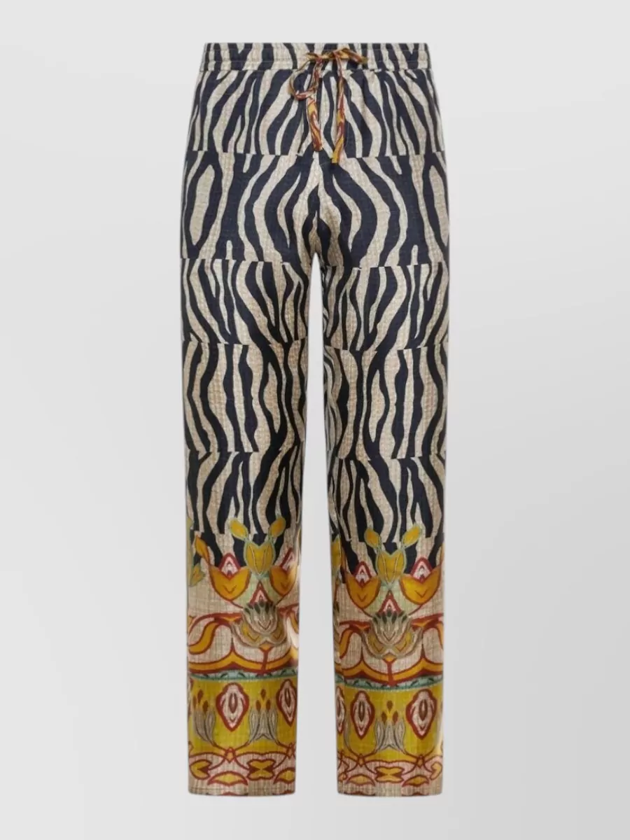 Pierre Louise Mascia Silk Printed Straight-Leg Cropped Trousers