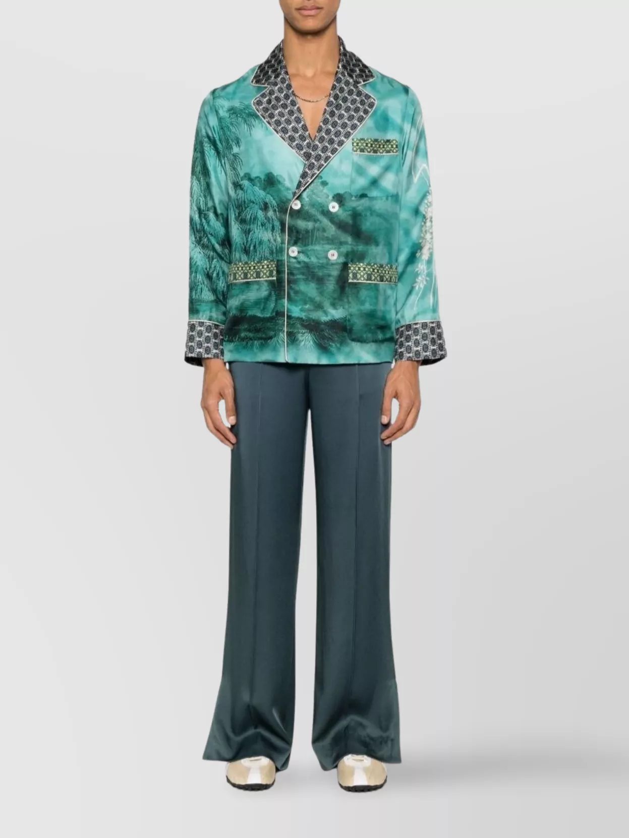 Pierre Louise Mascia Double-Breasted Blazer Featuring Contrast Lapels