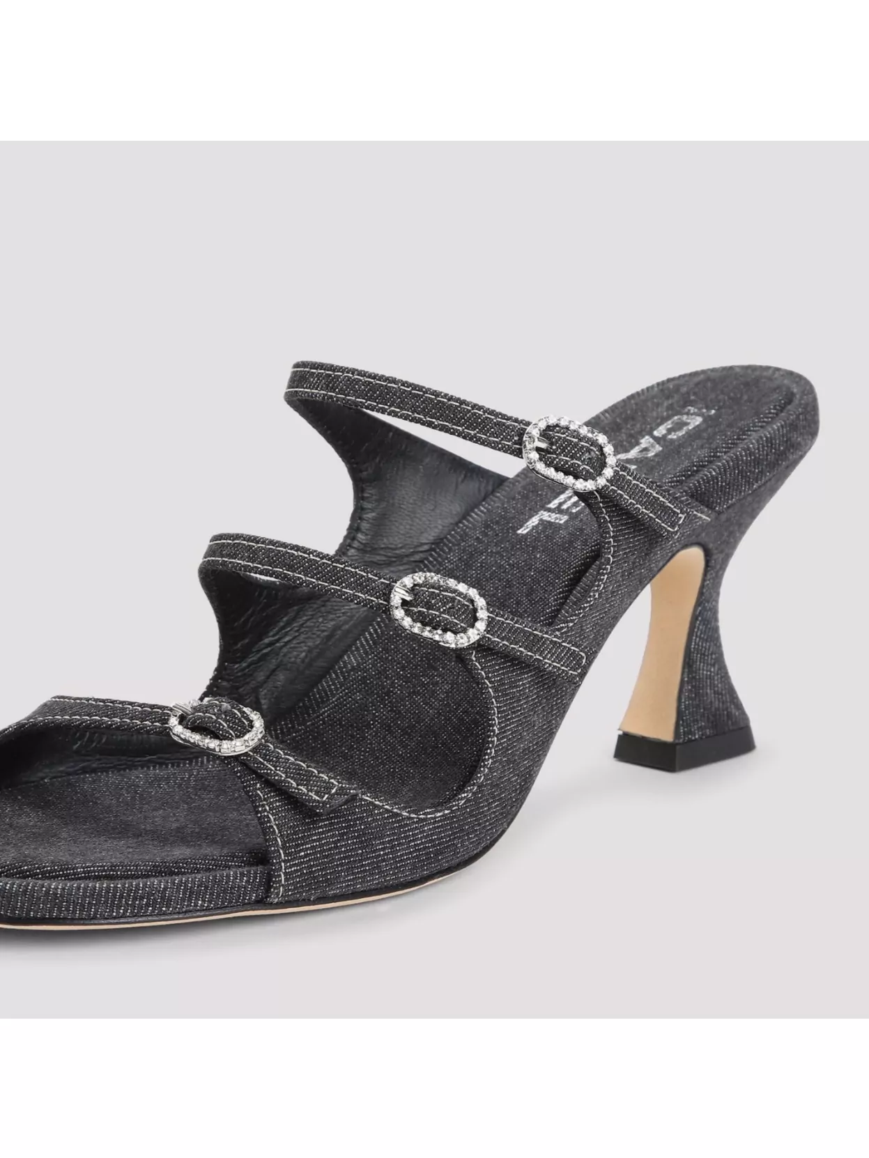 Shop Carel Denim Triple Strap Open Toe Mules