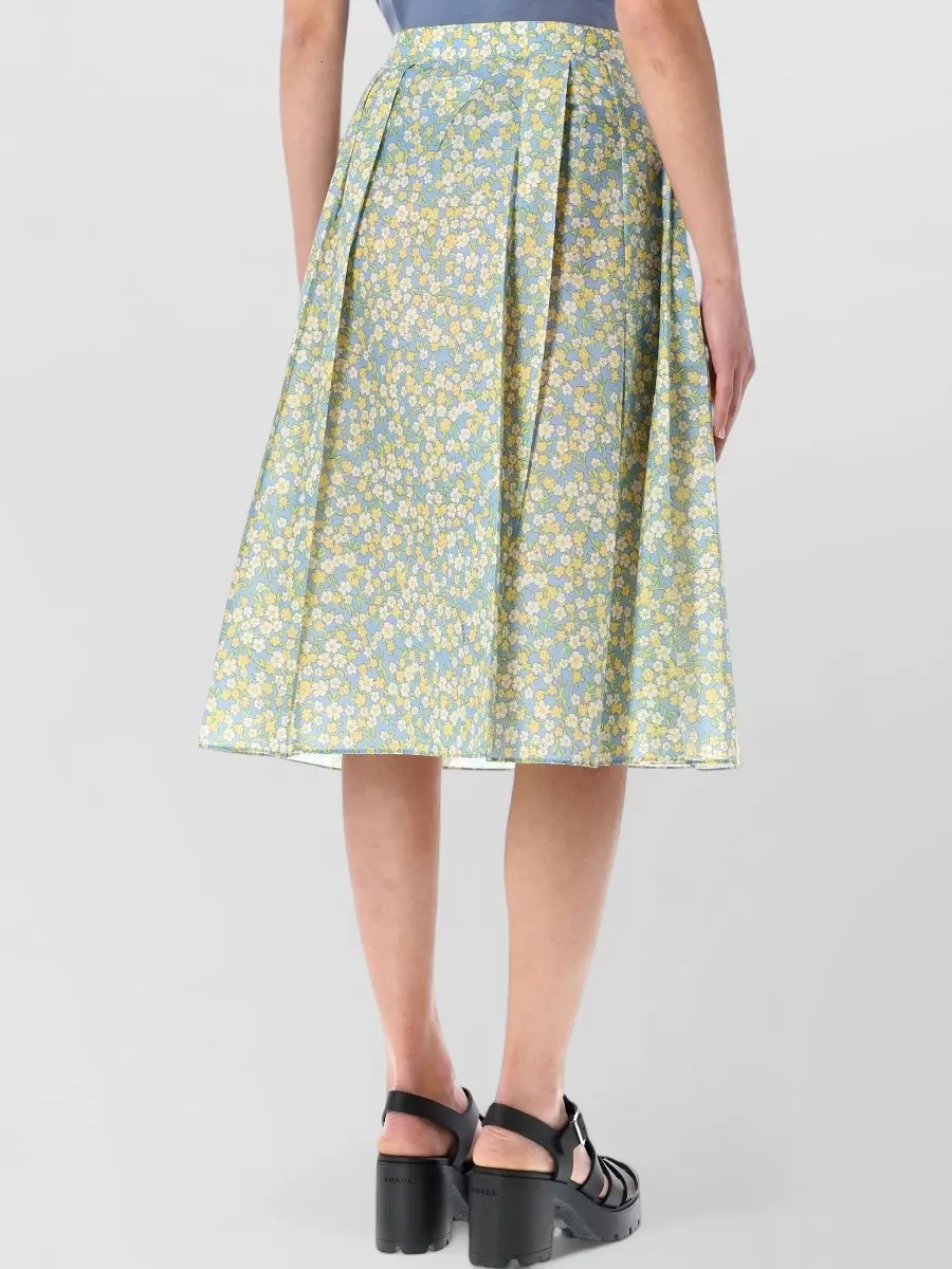 Prada Floral-Print Pleated Midi Skirt
