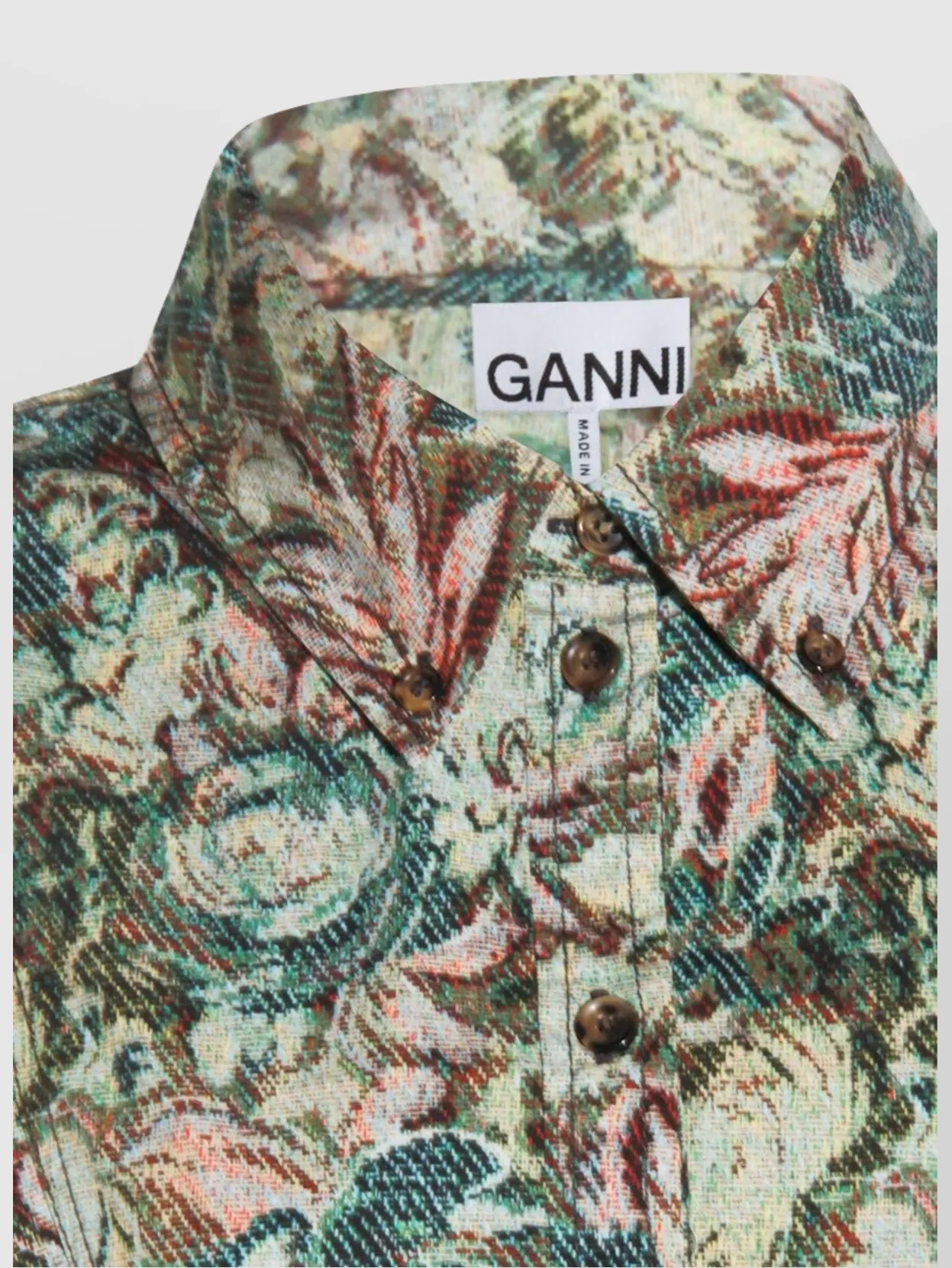 Ganni Floral Long Sleeve Dress With Pleated Skirt