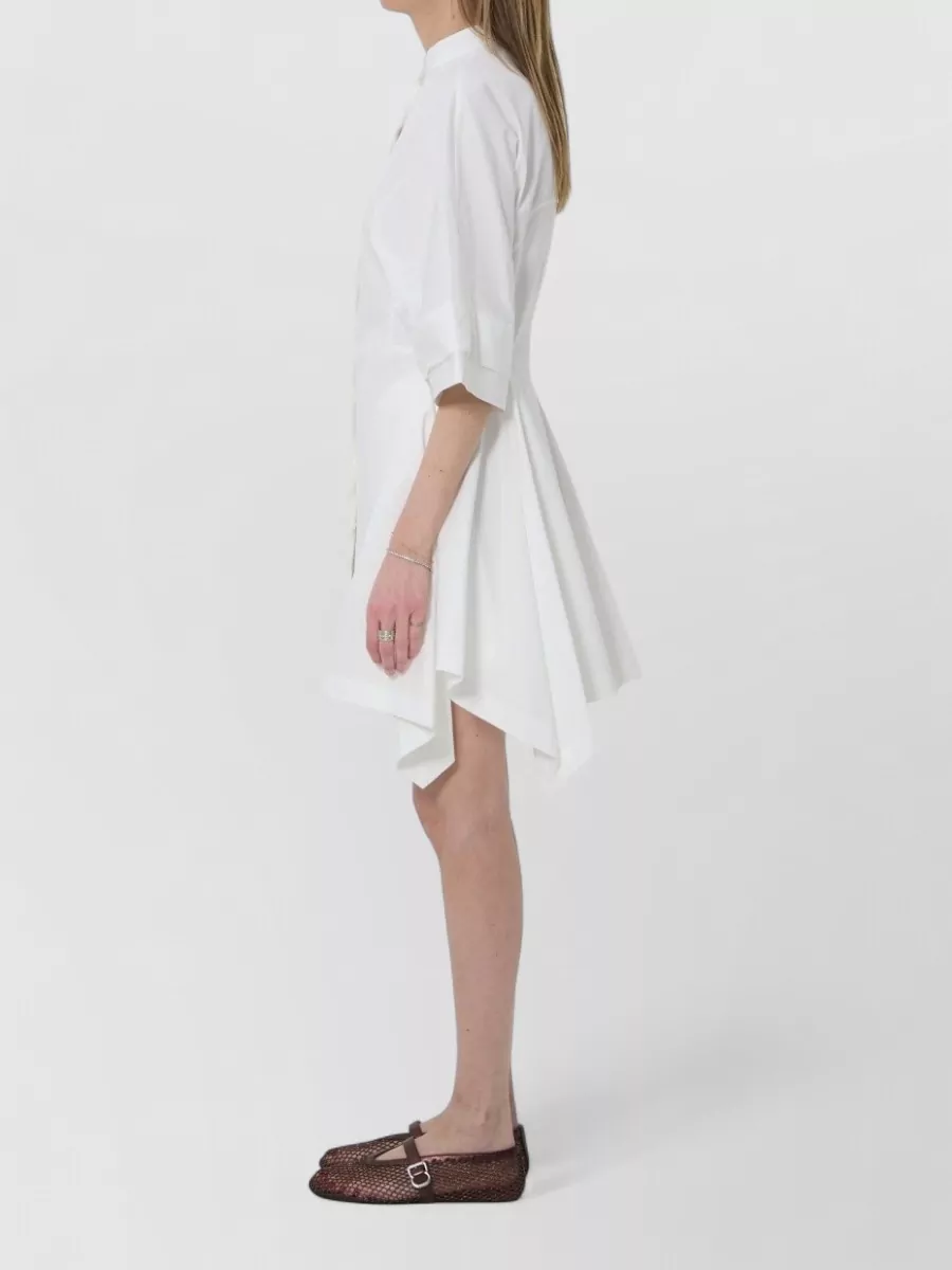 Alaïa Cotton Paneled Funnel Neck Short-Sleeve Midi Dress