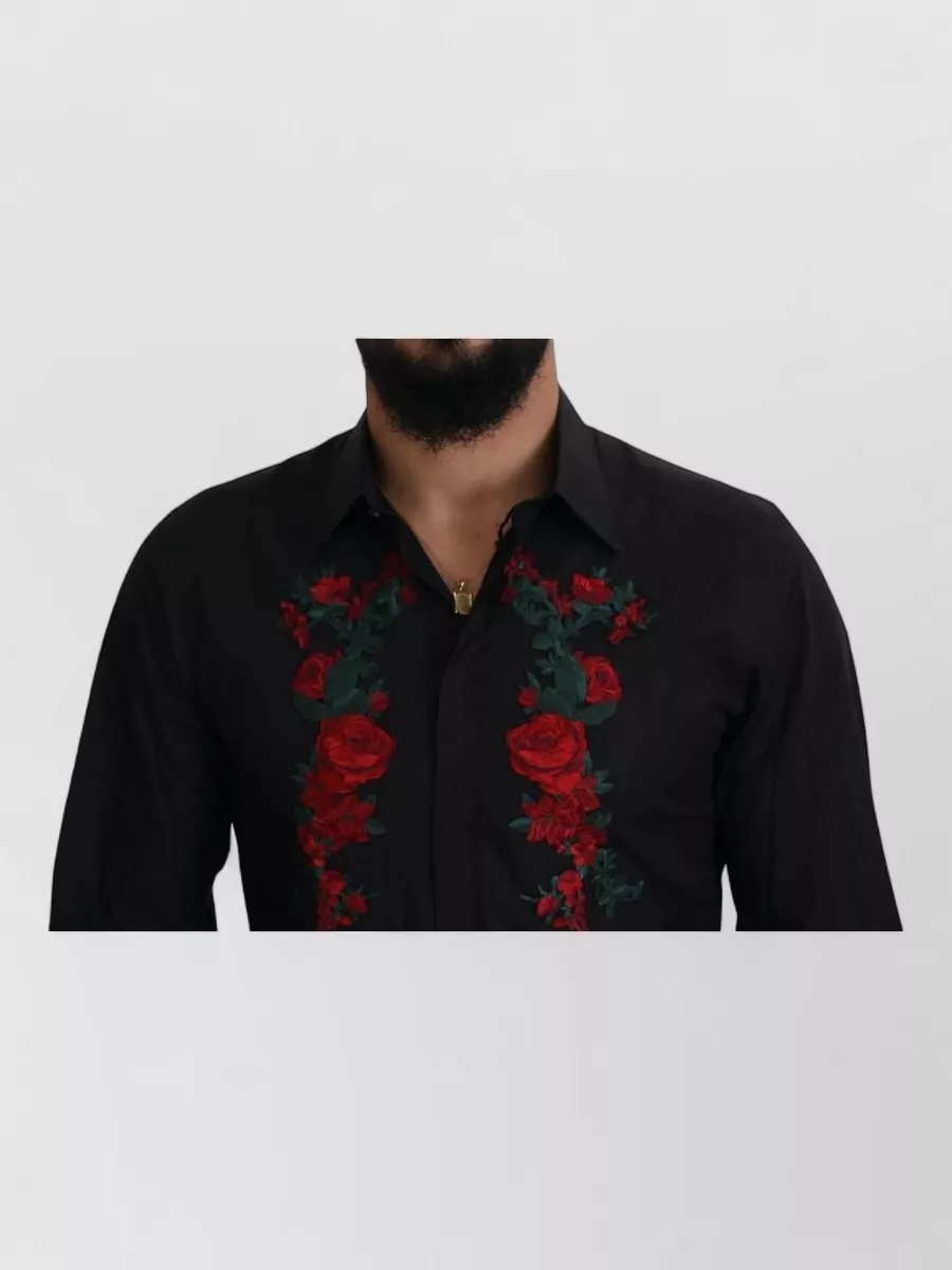 Dolce&Gabbana Cotton Floral-Embroidered Long-Sleeve Shirt
