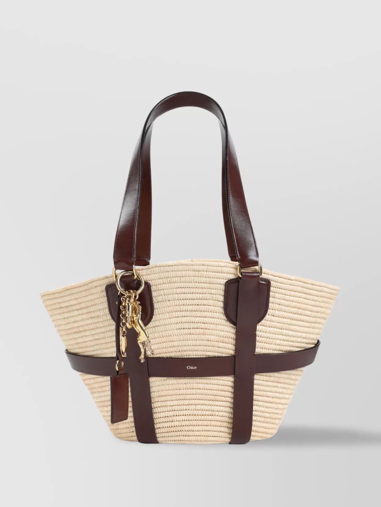 Chloé Nude And Neutral Raffia And Leather Shoulder Bag