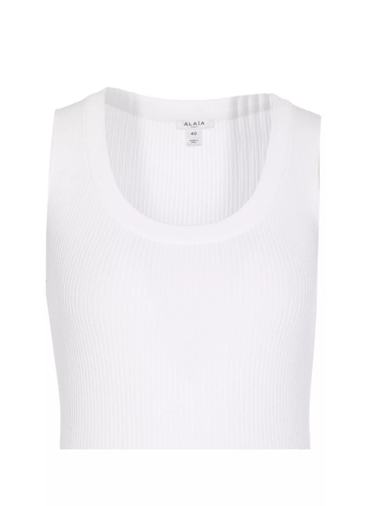 Alaïa Ribbed Texture Crewneck Sleeveless Top In White