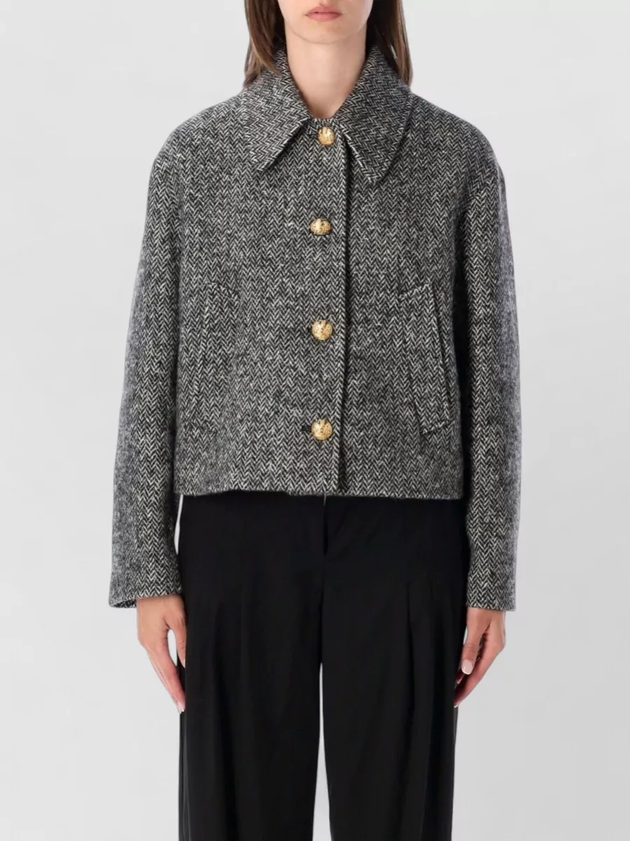 Valentino Garavani Herringbone single breasted cropped coat