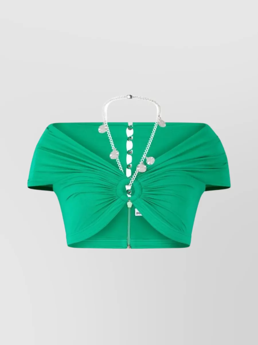 Shop Paco Rabanne Draped Chain-detail Gathered Top In Green