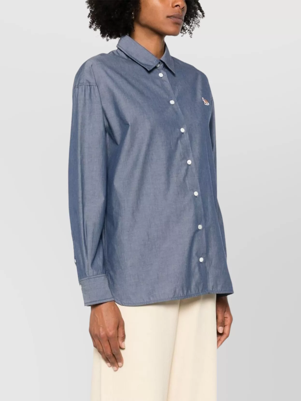 Maison Kitsuné Cotton Shirt With Buttoned-cuff Sleeves And Side Slits In Blue