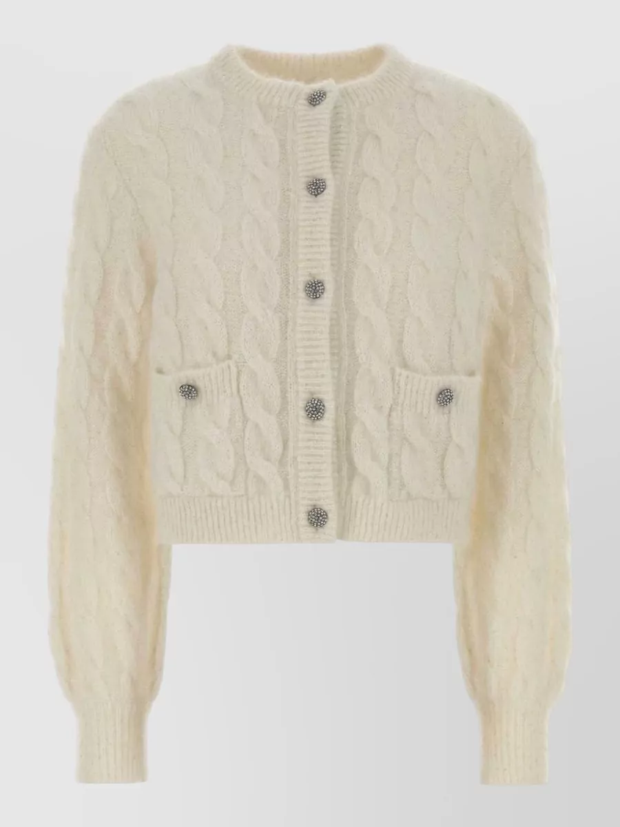Alessandra Rich Stretch Mohair Blend Cropped Cable Cardigan In Neutral