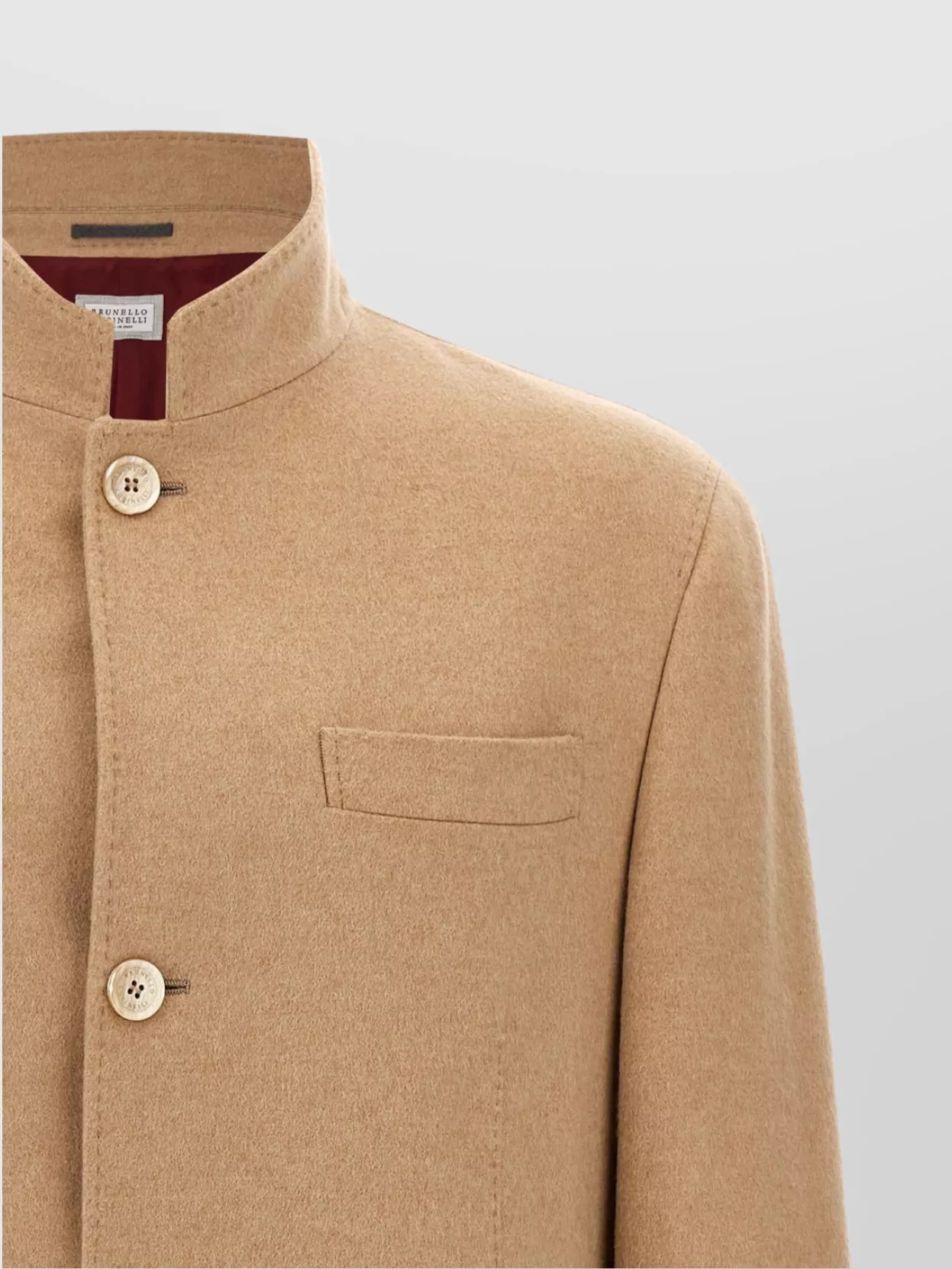 Brunello Cucinelli Stand Collar Short Coat With Back Vent In Brown