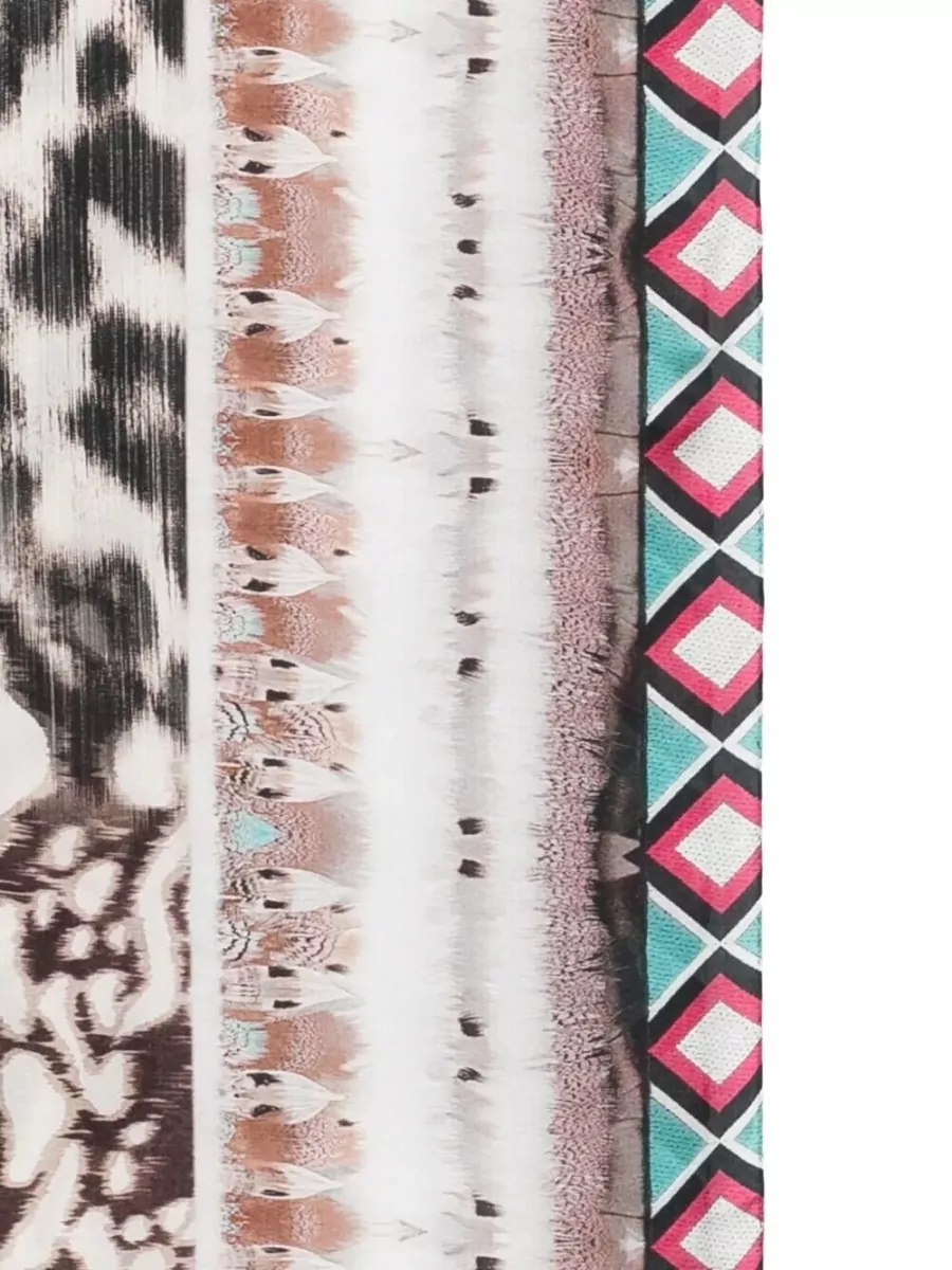 Pierre Louise Mascia Molare Animal Print Geometric Border Scarf