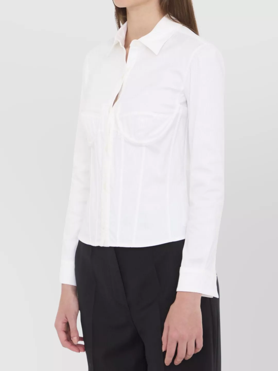 Balenciaga Corseted Stretch Poplin Button-up Shirt In White
