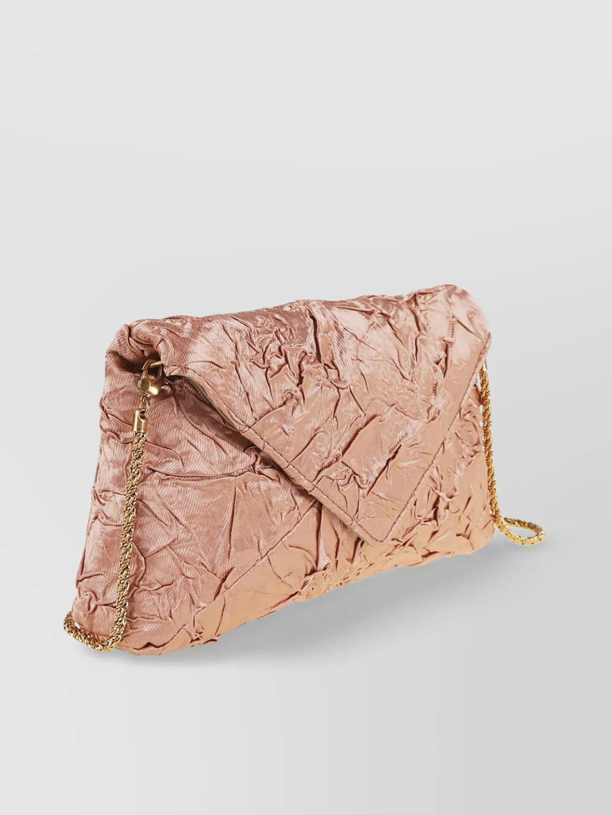 Dries Van Noten Chain Strap Crinkled Texture Envelope Flap Metallic Finish Pleated Fabric Shoulder Bag
