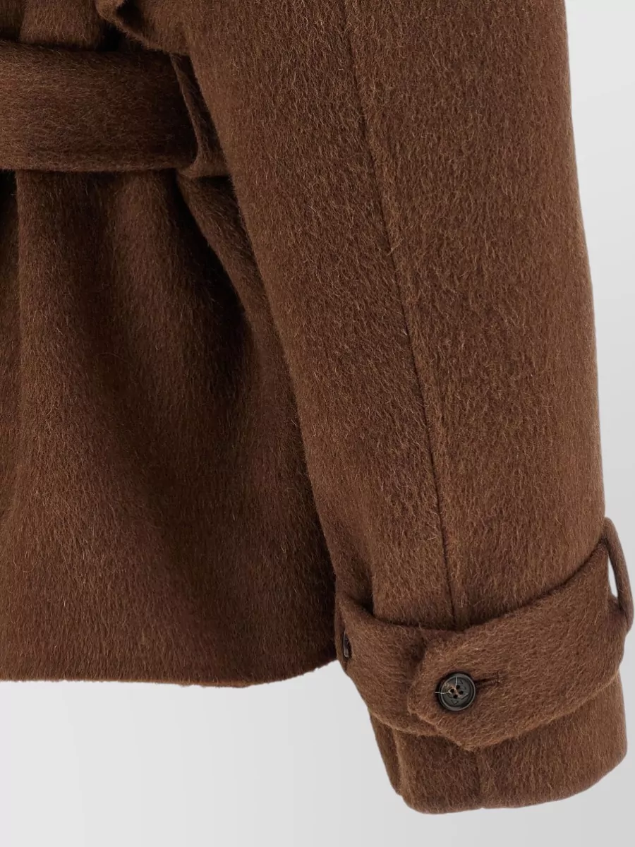 Giuseppe Di Morabito Shearling Collar Double-Breasted Belted Wool Coat