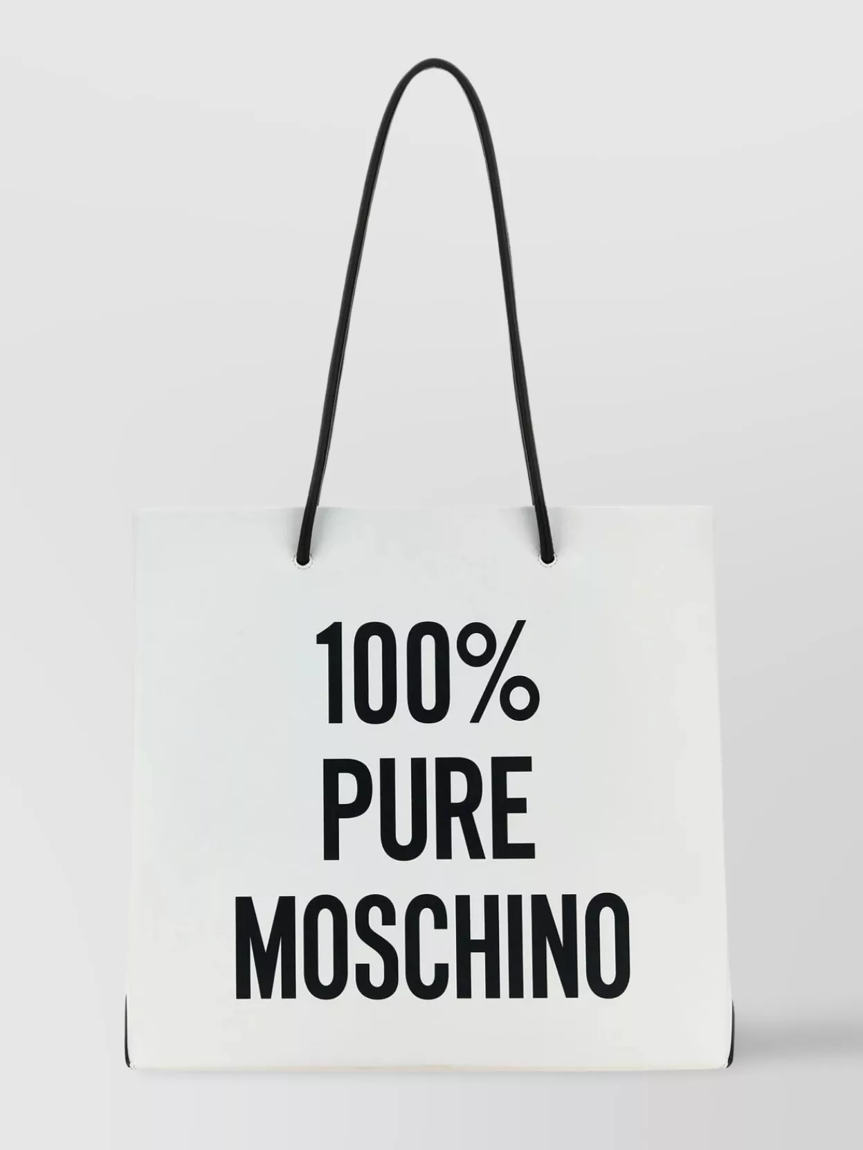 Moschino Logo印花皮质手提包 In Black