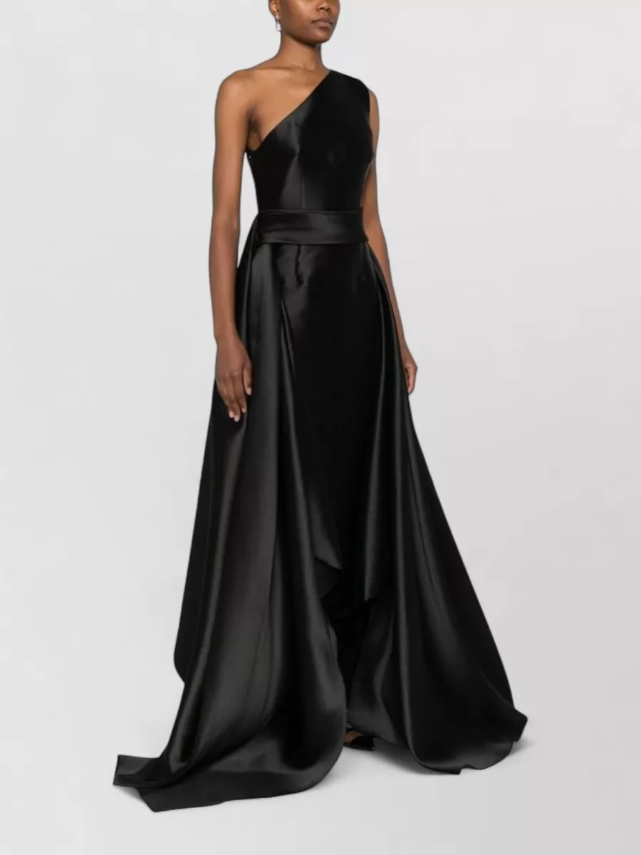 Solace London Satin One-Shoulder Sleeveless Draped Maxi Gown
