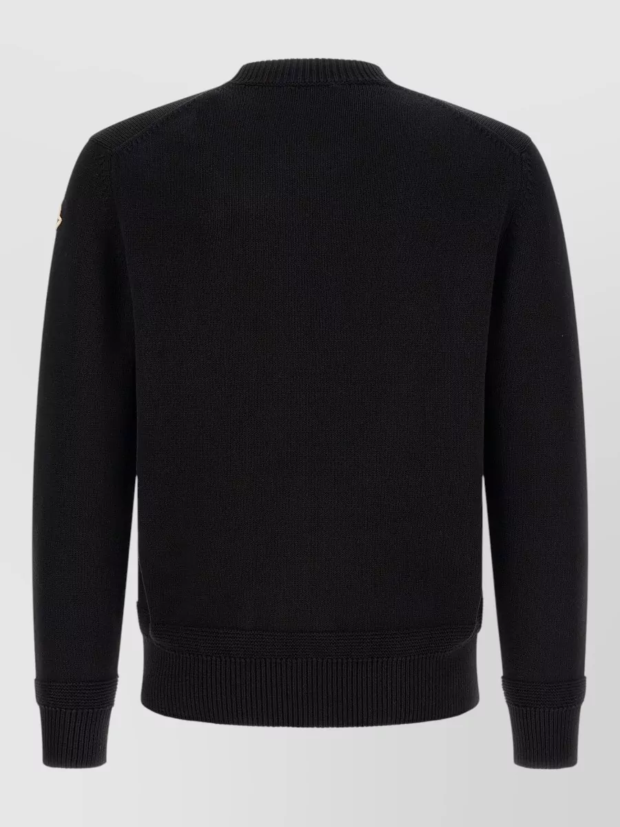 Moncler Cotton Fine-Knit Crew-Neck Long-Sleeve Sweater